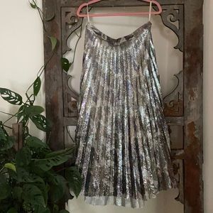 Pleated Sequin Midi Skirt